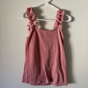 Ruffled Strap Knit Tank Top - Dusty Rose